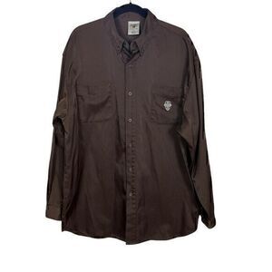 FUBU The Collection Vintage Brown Casual Long Sleeve Button-Down